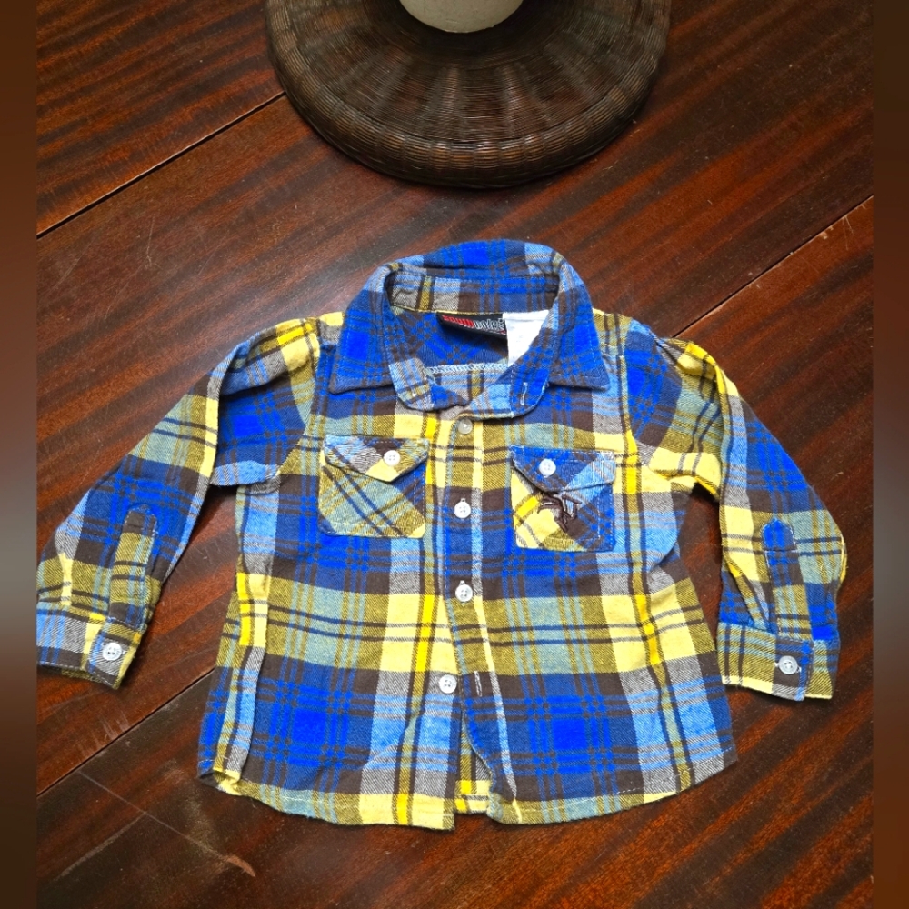 SouthPole Brand Blue and Yellow Plaid Flannel Kids Shirt 24mon.